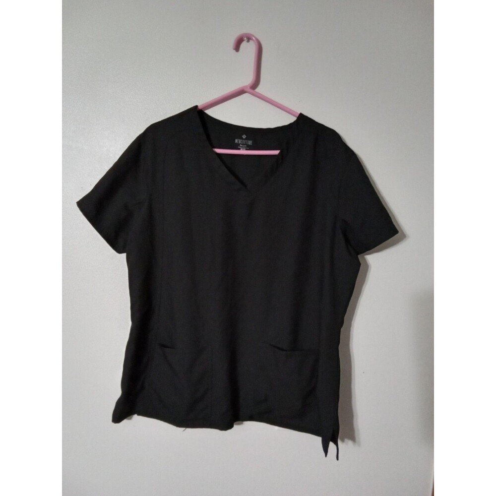 Medcouture Touch Womens Scrub Shirt Top Black Stretch Sides Pockets Size 2XL